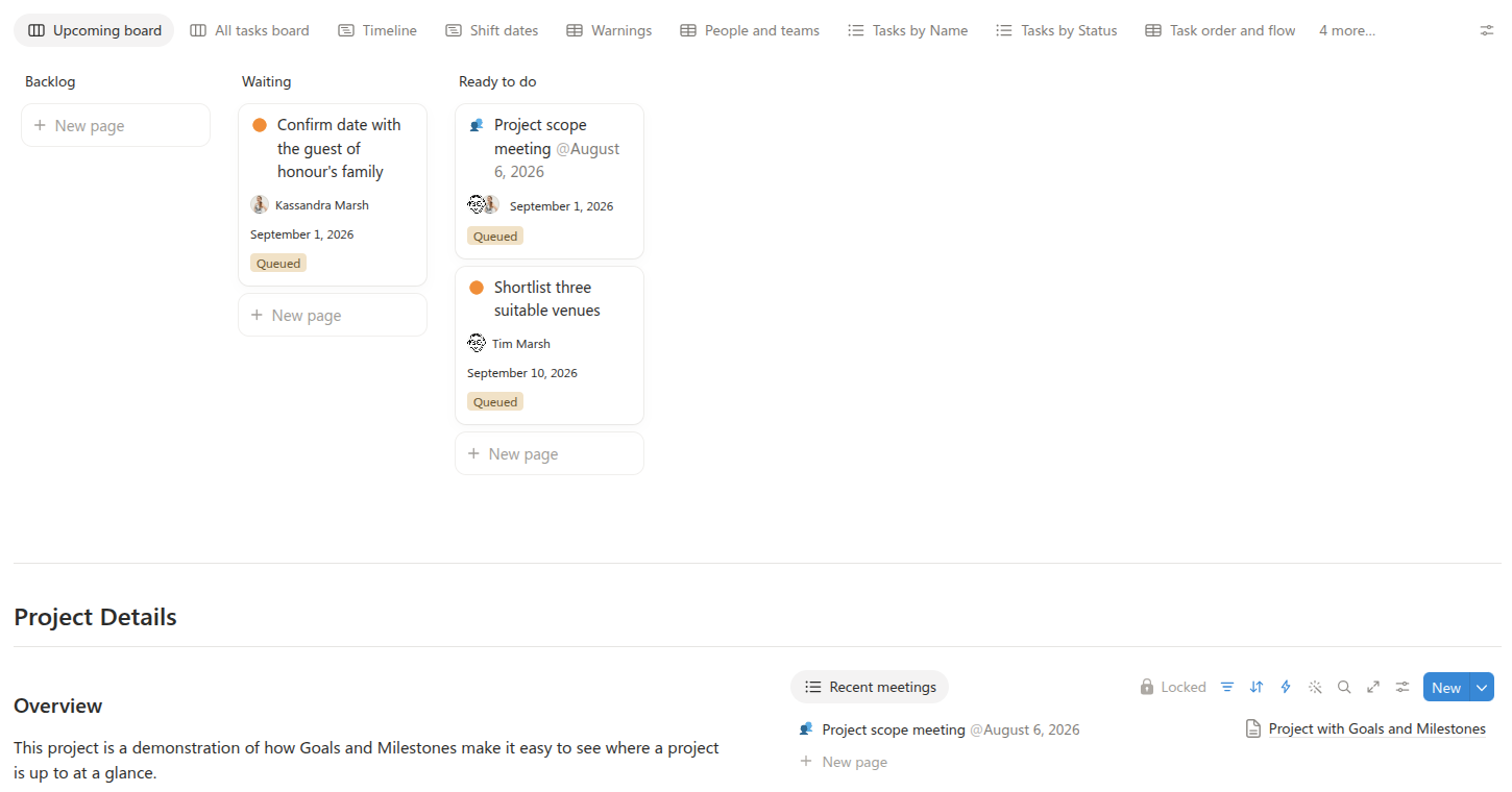 A board showing which tasks are ready to do and what is coming up